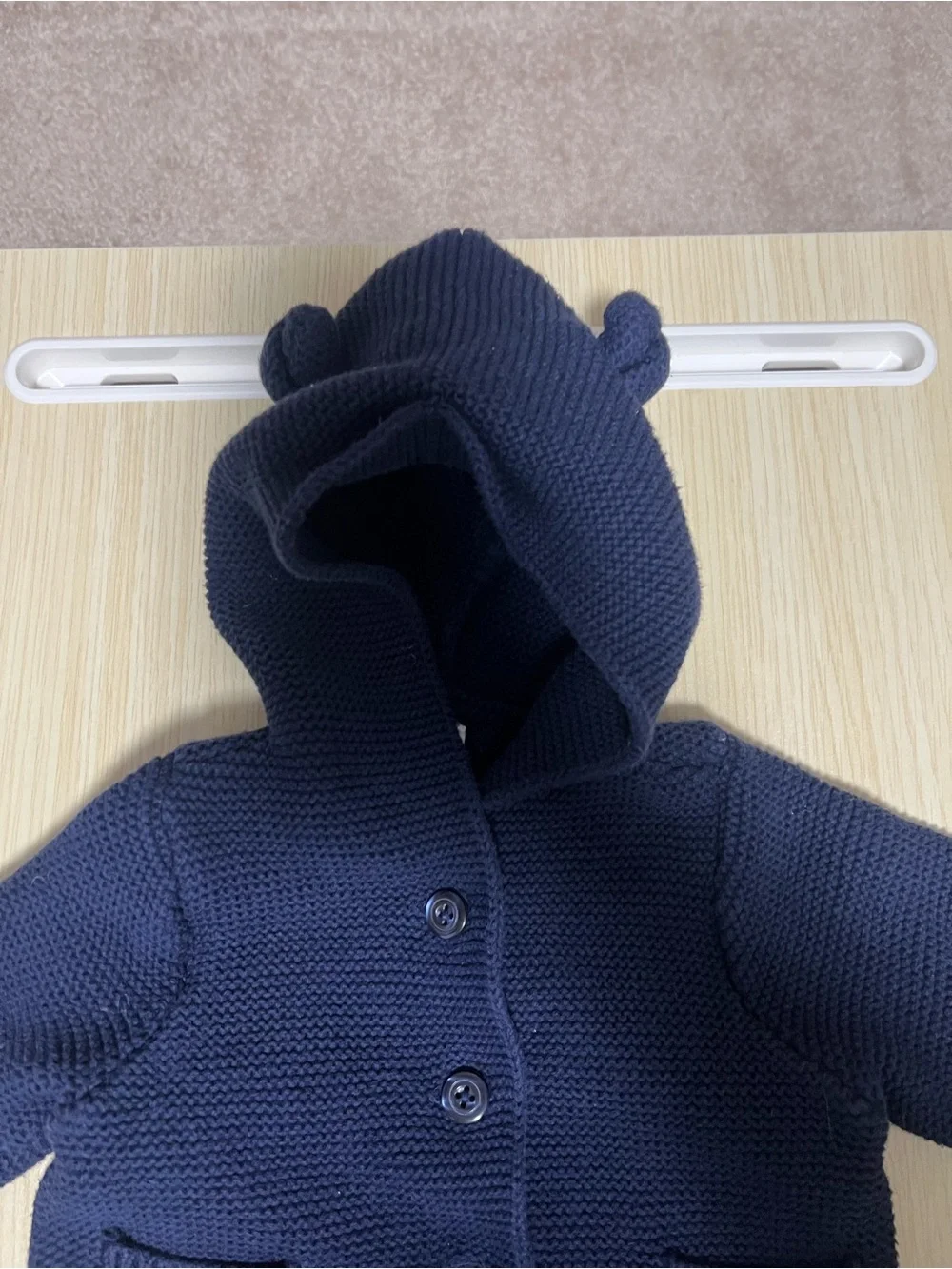 Baby Gap Navy Bear Ear Hooded Knit Cardigan Sweater 3-6M